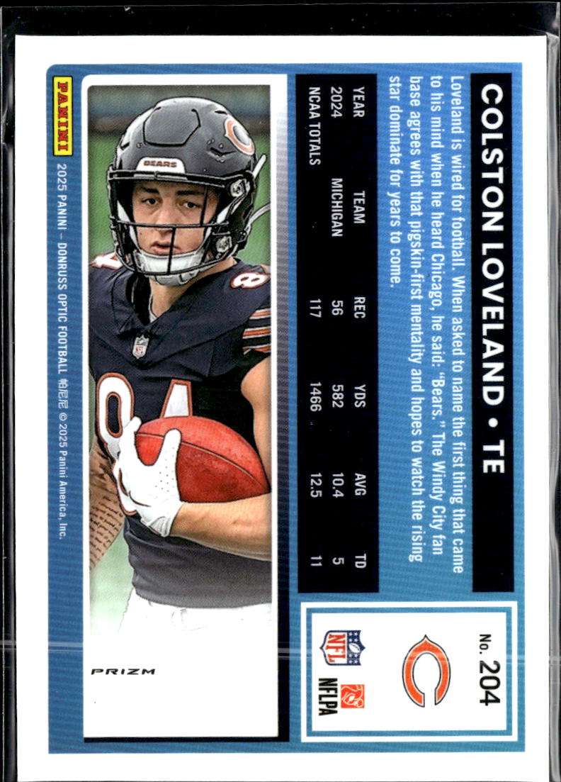 Colston Loveland 2025 Optic Blue Hyper Rated Rookie RC Chicago Bears