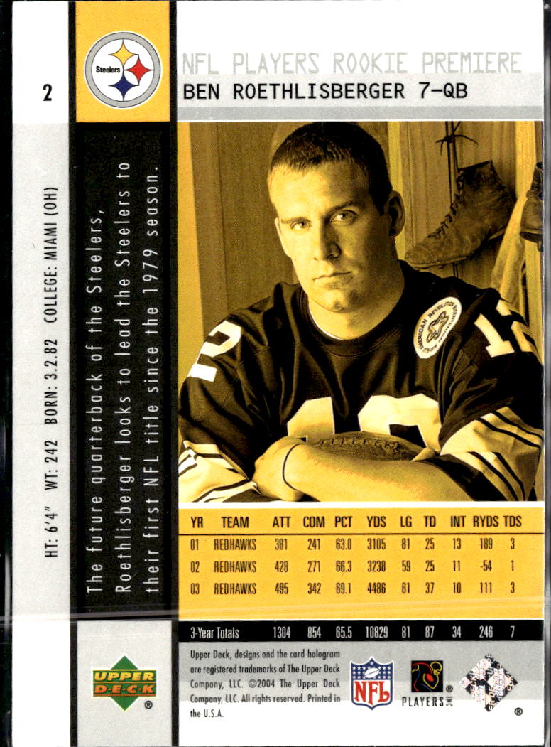 Ben Roethlisberger 2004 Upper Deck Rookie RC Pittsburgh Steelers