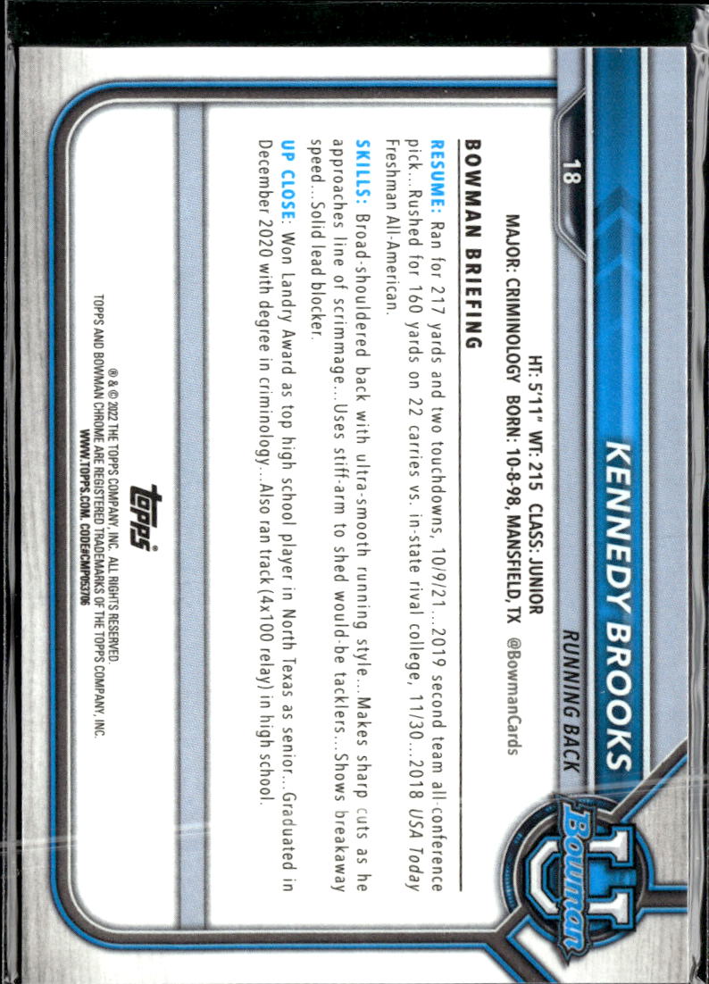 Kennedy Brooks 2022 Bowman Chrome 1st Orange /25 Oklahoma Sooners