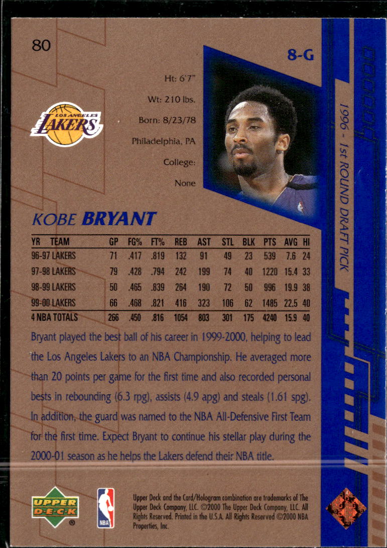 Kobe Bryant 2000 Upper Deck #80 Los Angeles Lakers