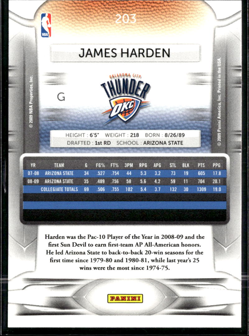 James Harden 2009 Panini Prestige Rookie RC Oklahoma City Thunder