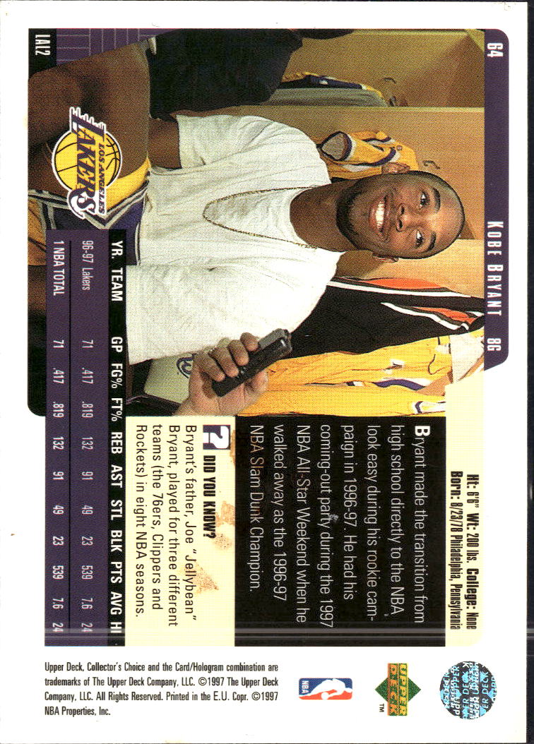 Kobe Bryant 1997-98 Upper Deck Collector's Choice #64 Los Angeles Lakers