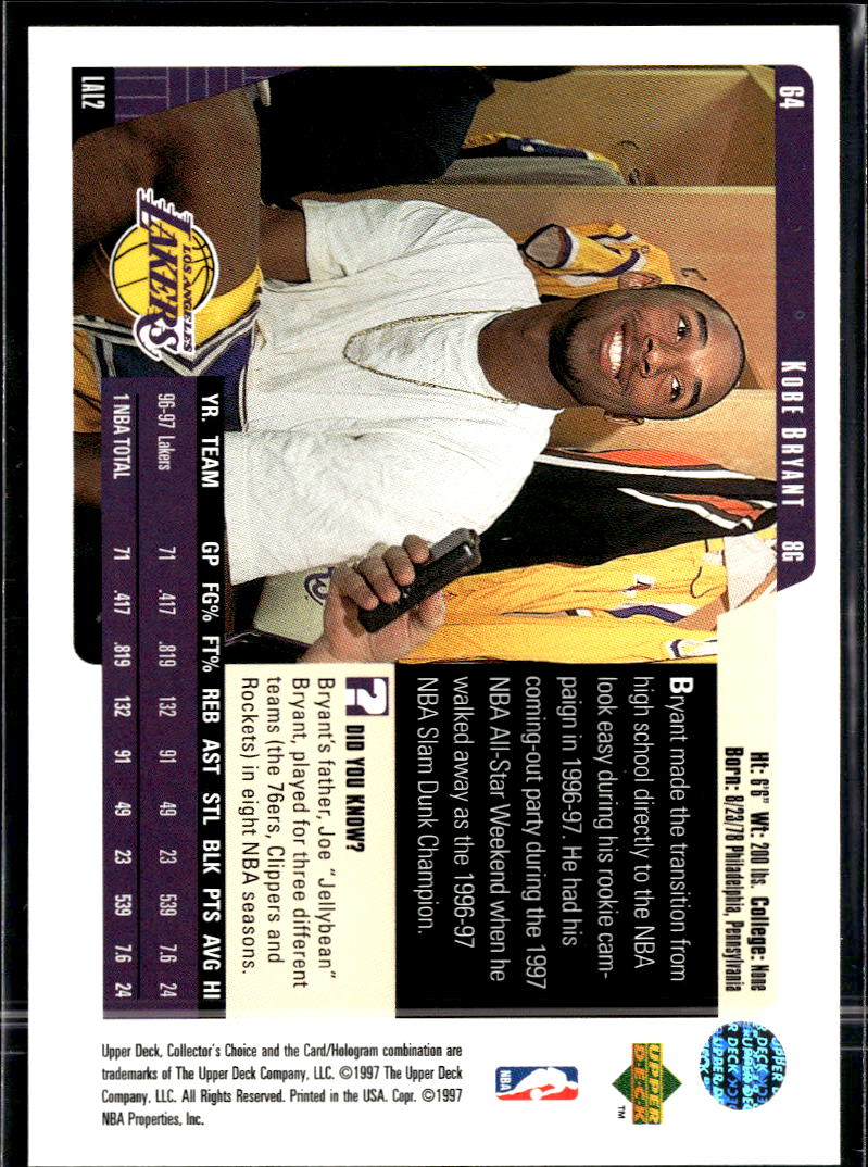 Kobe Bryant 1997-98 Upper Deck Collector's Choice #64 Los Angeles Lakers