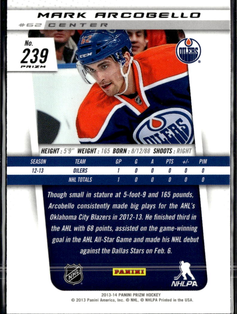 Mark Arcobello 2013 Panini Prizm Silver Prizm RC Edmonton Oilers