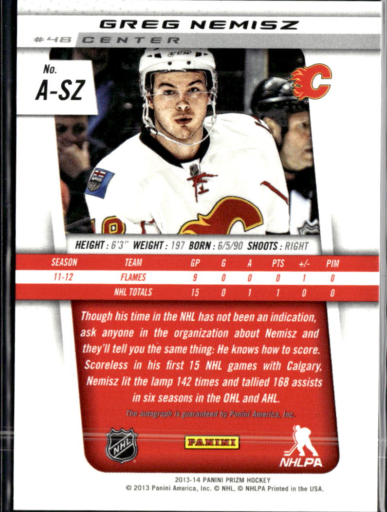 Greg Nemisz 2013 Panini Prizm Auto Autograph Calgary Flames