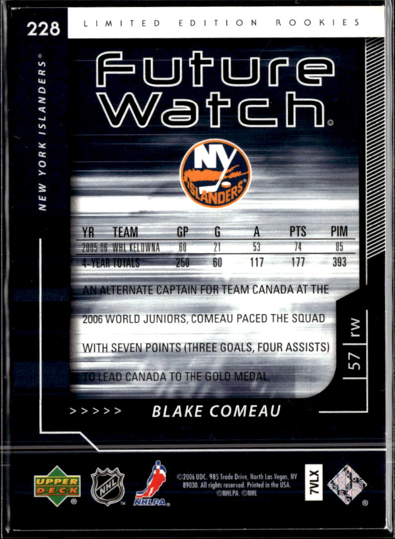 Blake Comeau 2006 Upper Deck SP Authentic Future Watch /100 New York Islanders