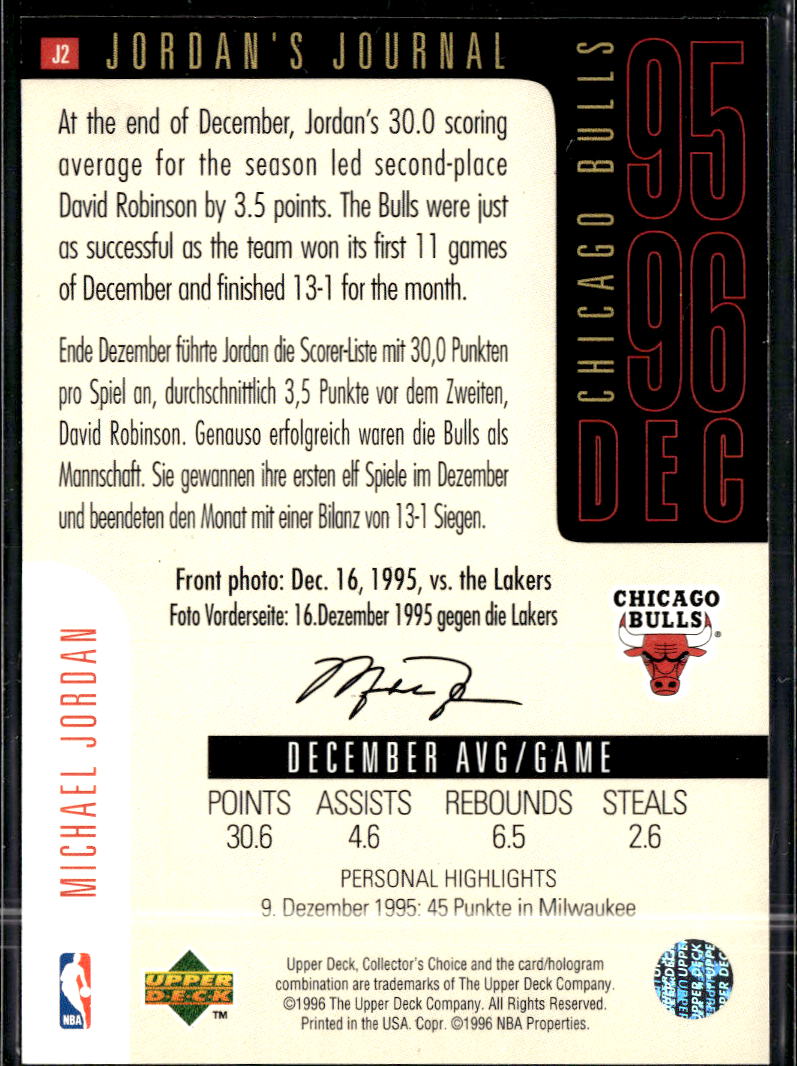 Michael Jordan 1996 Upper Deck Jordan's Journal  #J2 Chicago Bulls