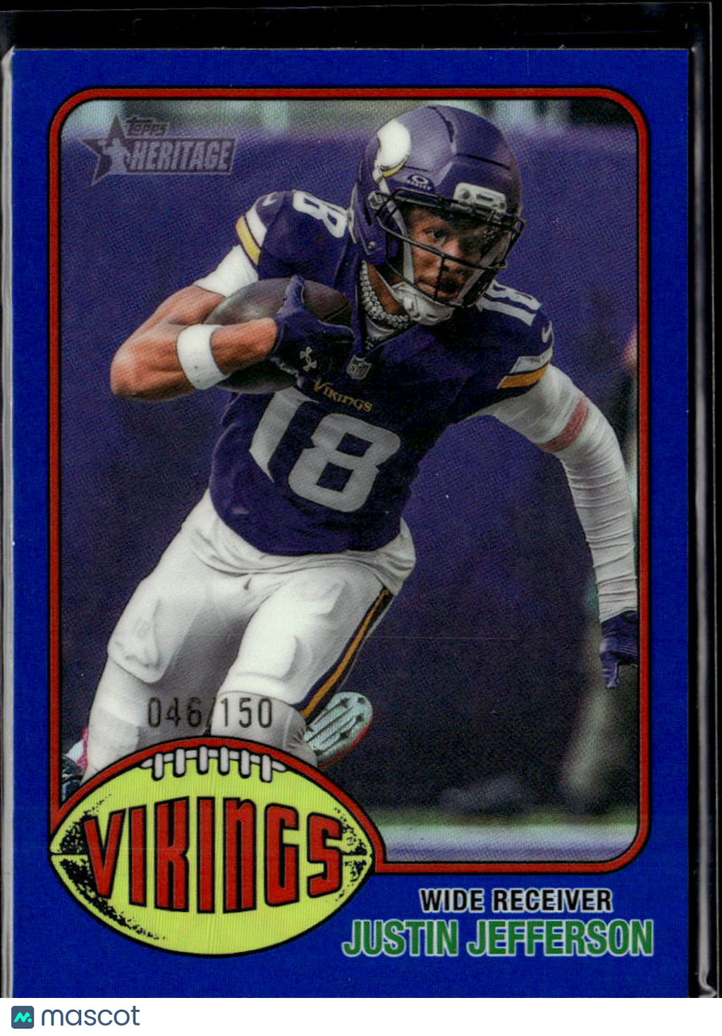 Justin Jefferson 2026 Topps Heritage Blue Refractor 46/150 Minnesota Vikings
