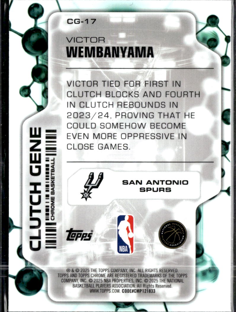 Victor Wembanyama 2025 Topps Chrome Clutch Gene San Antonio Spurs