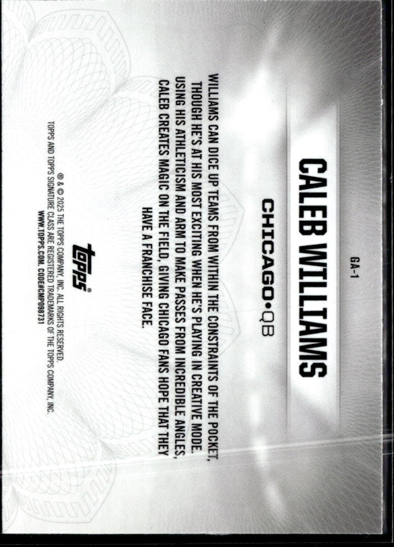 Caleb Williams 2025 Topps Signature Class Rookie RC Chicago Bears