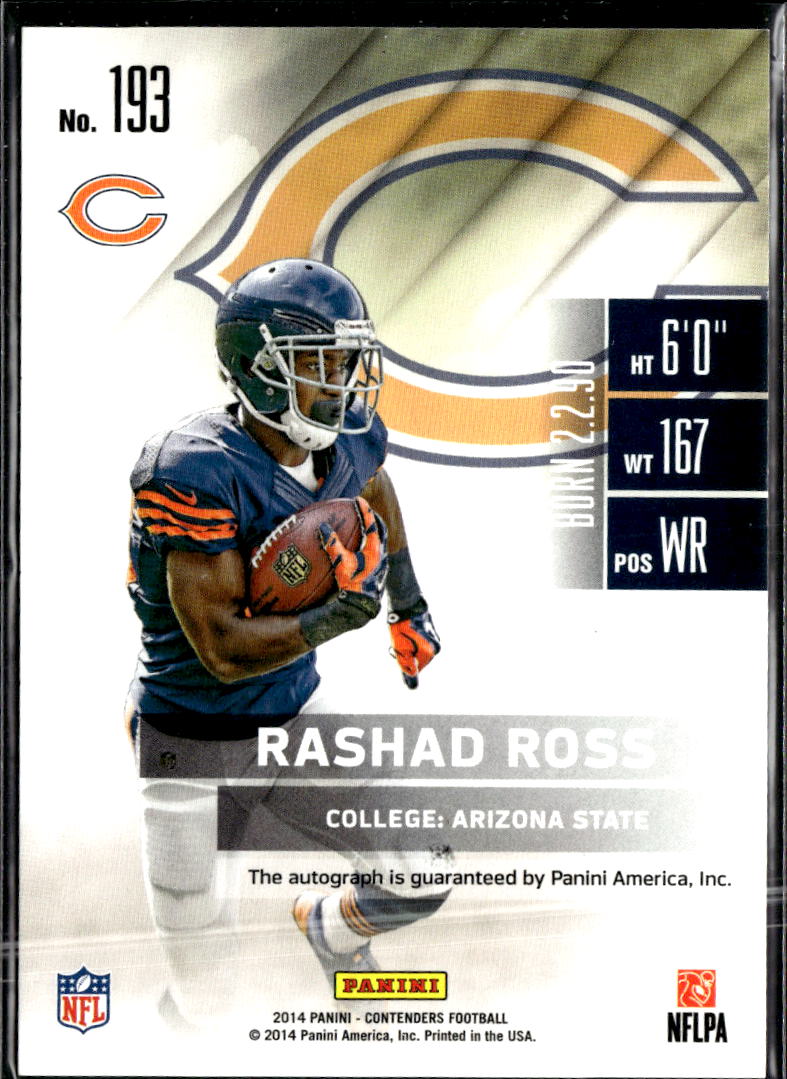 Rashad Ross 2014 Contenders Auto Autograph RC Chicago Bears
