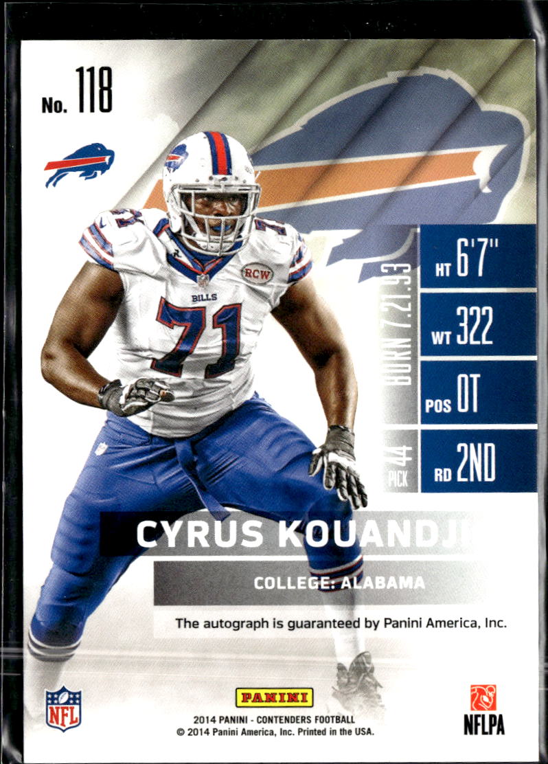 Cyrus Kouandjio 2014 Contenders Auto Autograph RC Buffalo Bills