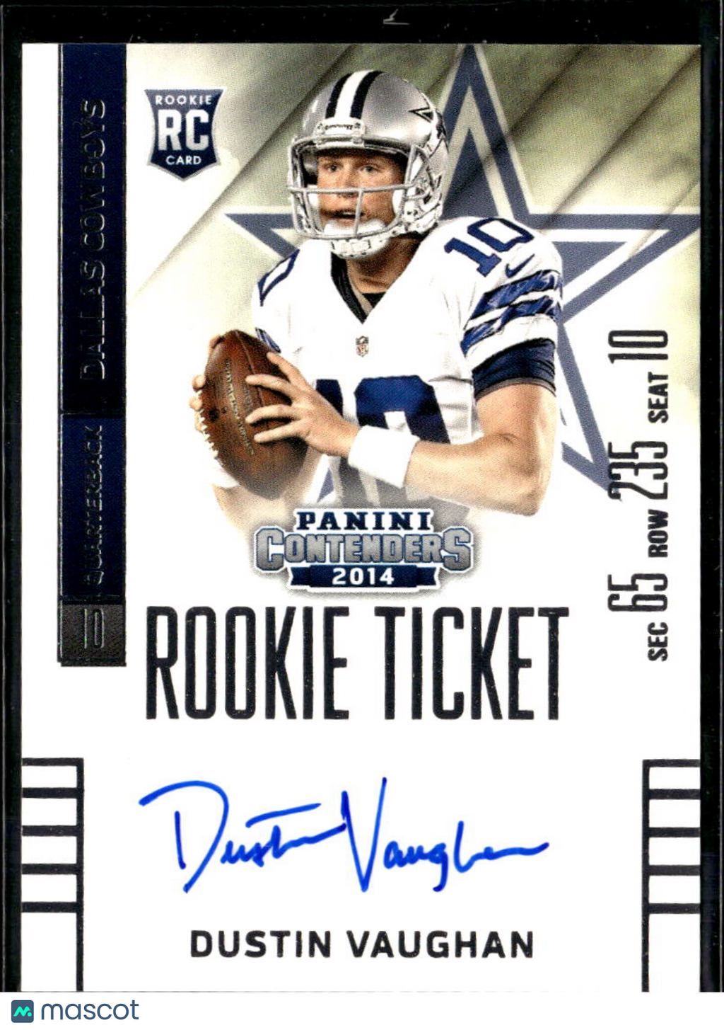 Dustin Vaughan 2014 Contenders Auto Autograph RC Dallas Cowboys