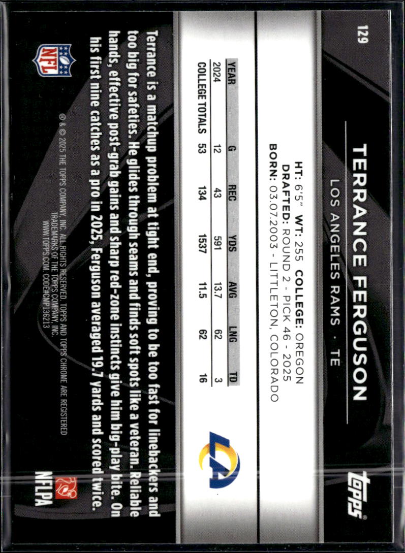 Terrance Ferguson 2025 Topps Chrome Black Rookie RC Los Angeles Rams
