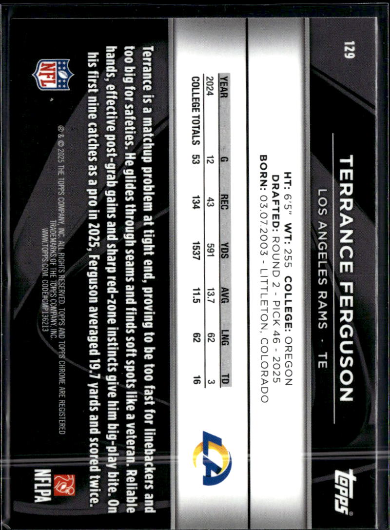 Terrance Ferguson 2025 Topps Chrome Black Rookie  RC Los Angeles Rams