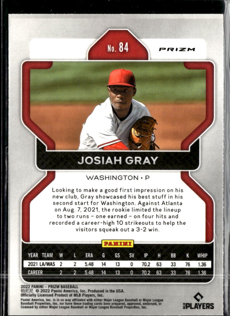 Josiah Gray 2022 Prizm Baseball RC Tiger Stripes Washington Nationals