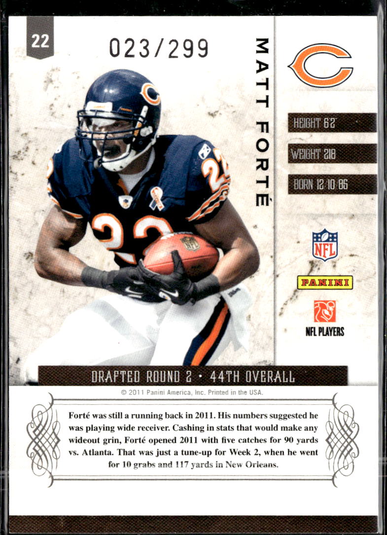 Matt Forte 2011 Panini Plates & Patches Red /299 Chicago Bears