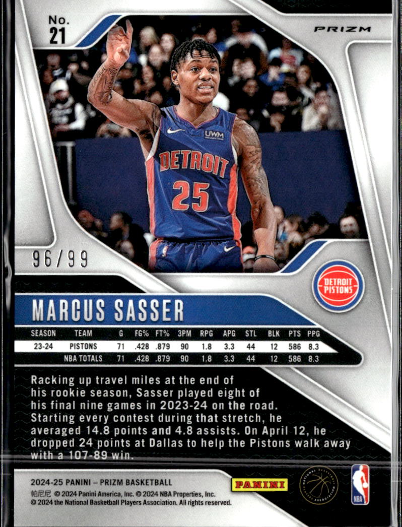 Marcus Sasser 2024 Panini Prizm Blue Wave /99 Detroit Pistons