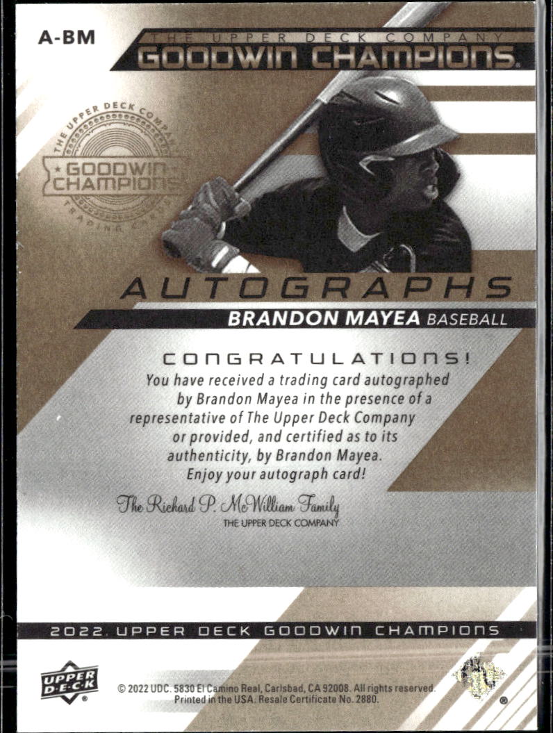 Brandon Mayea 2022 Upper Deck Goodwin Champions Auto Autograph