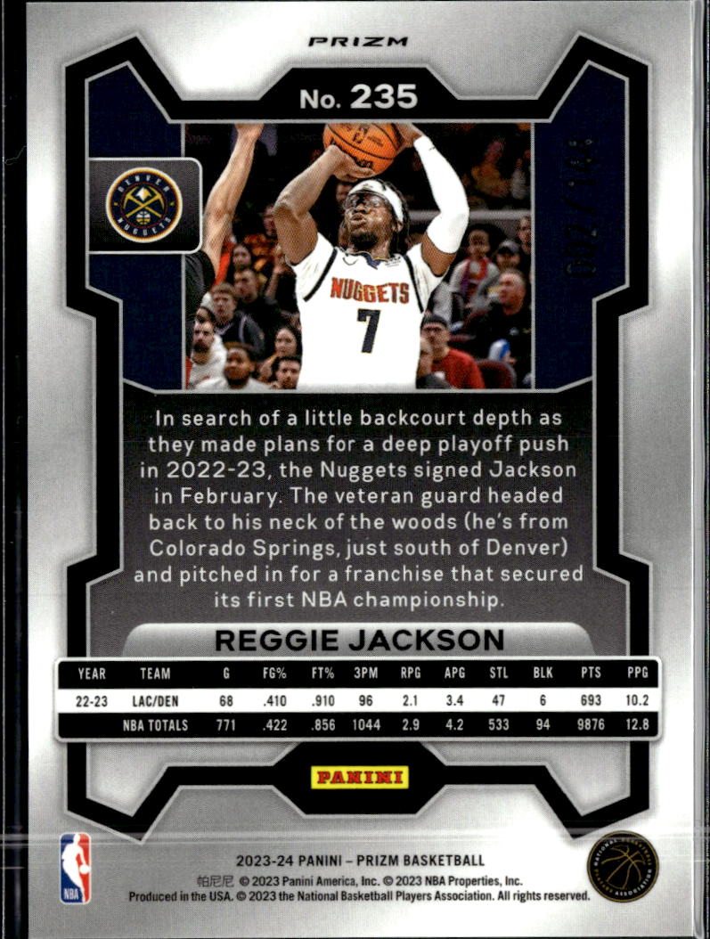 Reggie Jackson 2023 Prizm Blue Sparkle /144 Denver Nuggets