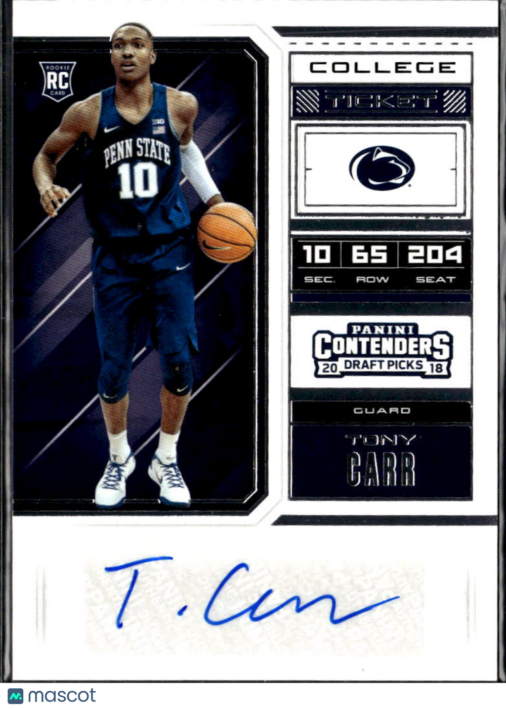 Tony Carr 2018 Contenders Draft Auto Autograph RC Penn State Nittany Lions