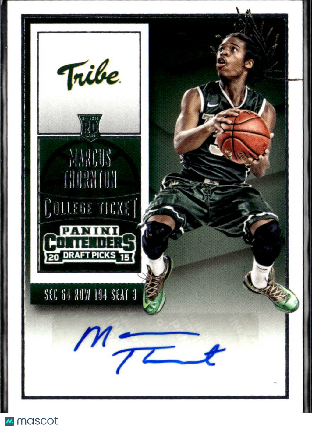 Marcus Thornton 2015 Contenders Draft Auto Autograph RC William & Mary Tribe