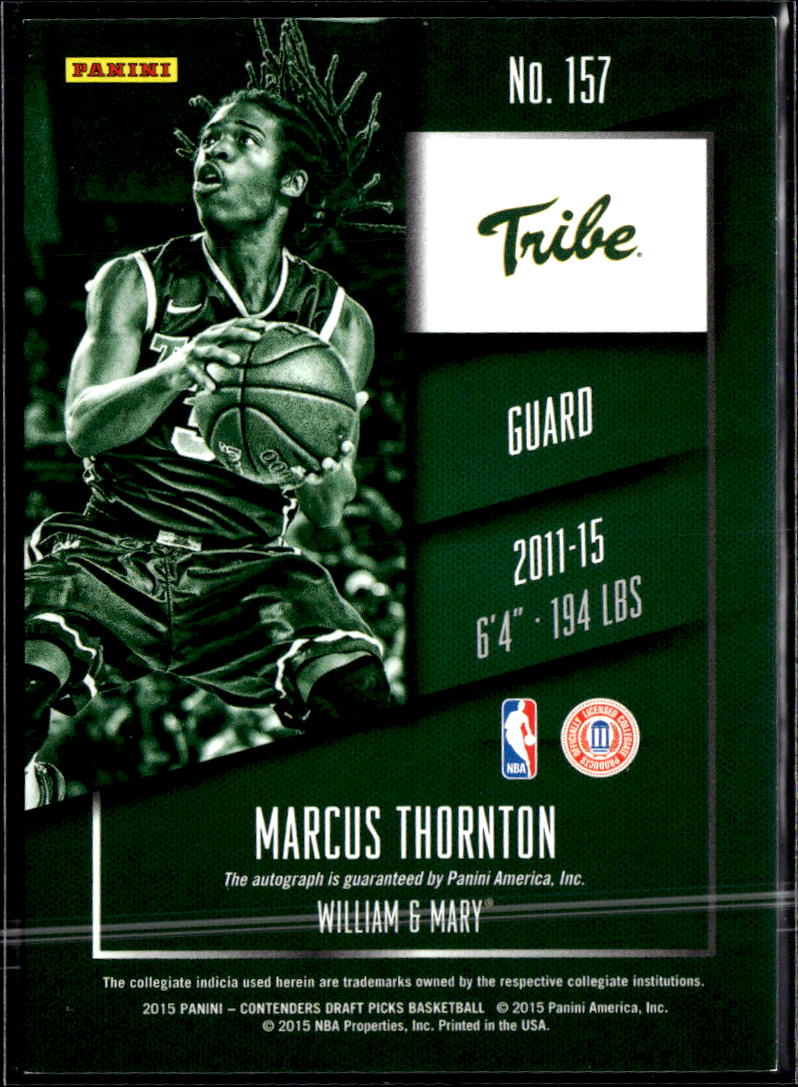 Marcus Thornton 2015 Contenders Draft Auto Autograph RC William & Mary Tribe