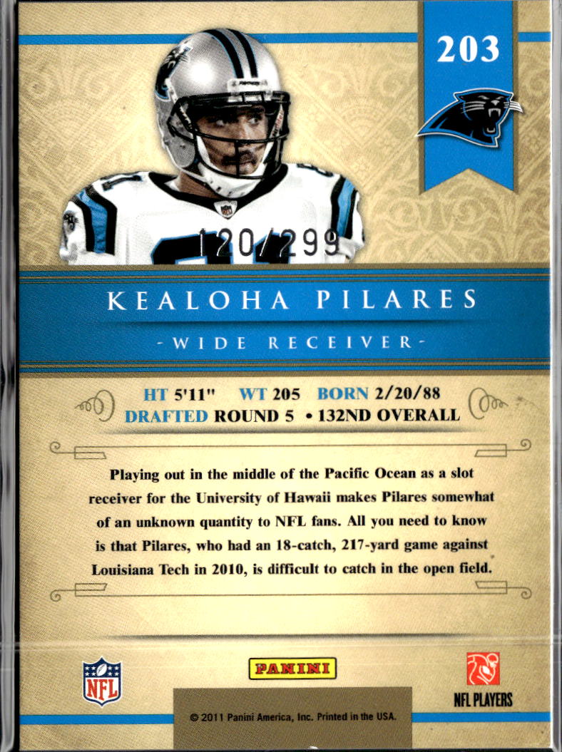 Kealoha Pilares 2011 Gold Standard Rookie RC /299 Carolina Panthers