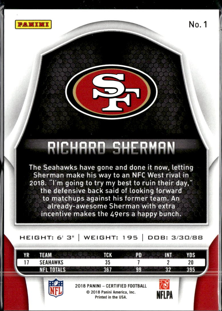 Richard Sherman 2018 Certified Orange /225 San Francisco 49ers