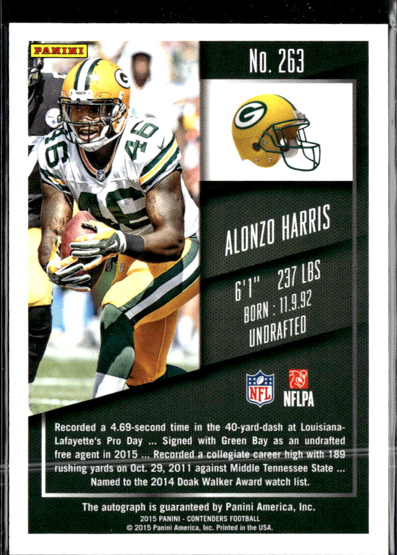 Alonzo Harris 2015 Contenders Auto Autograph RC Green Bay Packers