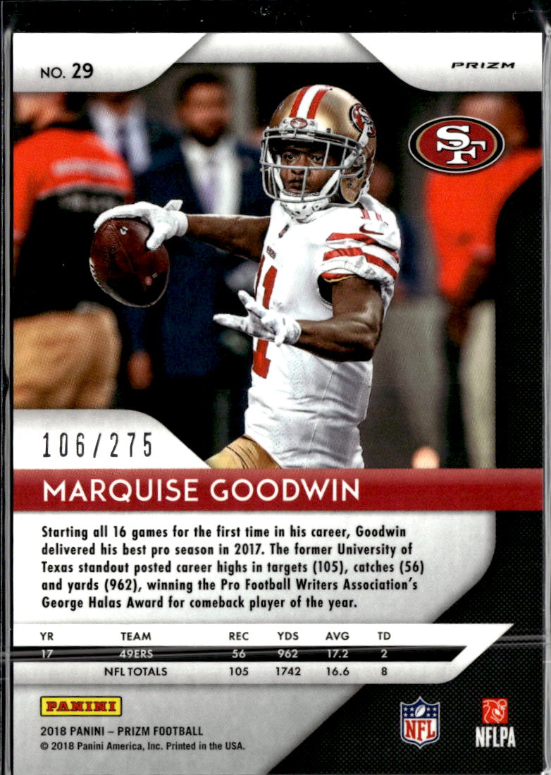 Marquise Goodwin 2018 Prizm Hyper /275 San Francisco 49ers