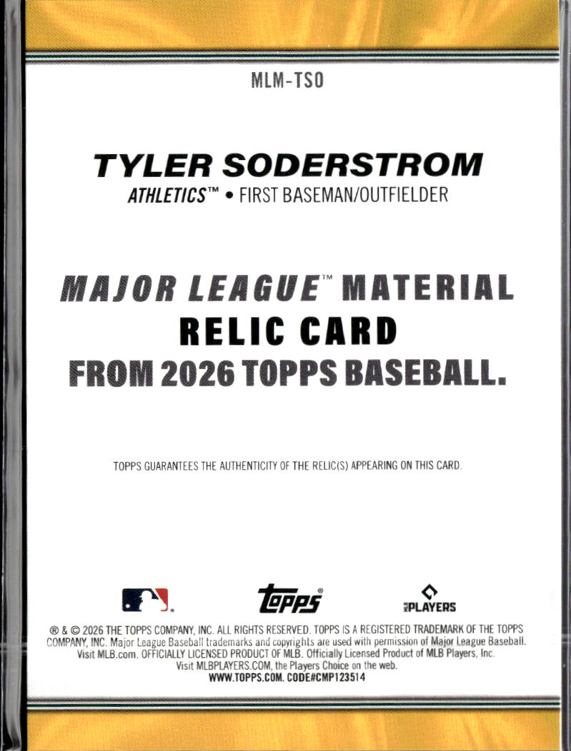 Tyler Soderstrom 2026 Topps Jersey Patch Oakland Athletics