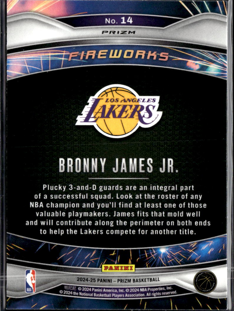Bronny James Jr. 2024-25 Prizm RC Fireworks Disco Los Angeles Lakers
