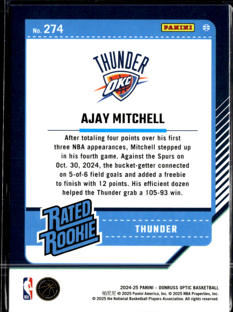 Ajay Mitchell 2025 Optic Rated Rookie RC Oklahoma City Thunder