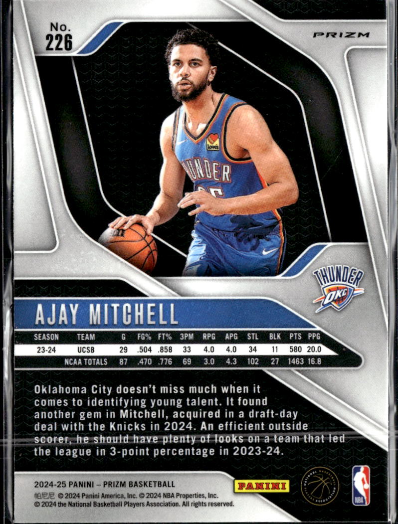 Ajay Mitchell 2024 Panini Prizm Rookie RC Oklahoma City Thunder