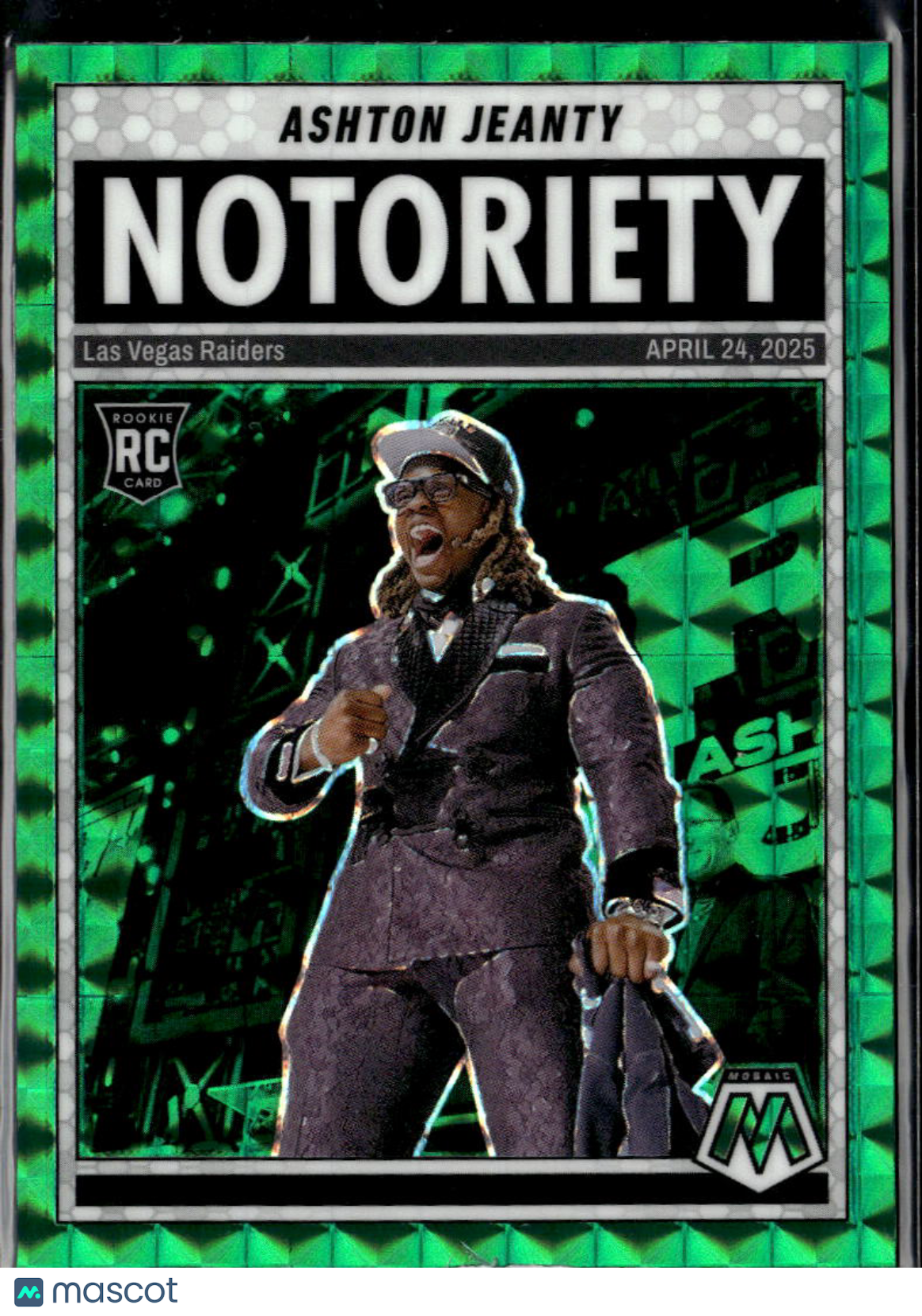 Ashton Jeanty 2025 Mosaic Notoriety Rookie Green Las Vegas Raiders