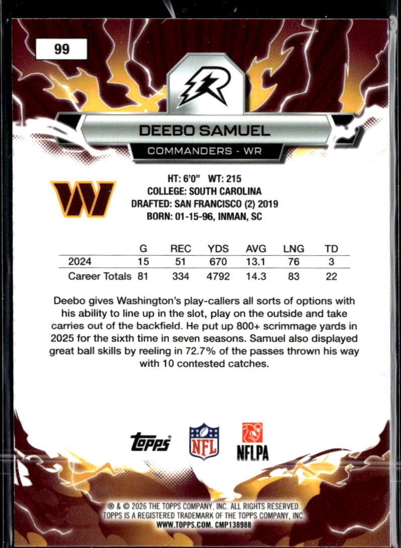 Deebo Samuel 2026 Topps Resurgence Black /399 Washington Commanders