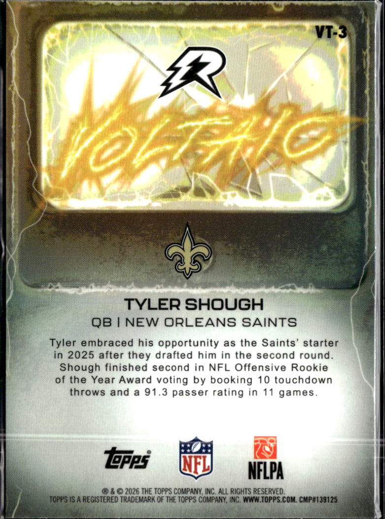 Tyler Shough 2026 Topps Resurgence Voltanic RC New Orleans Saints