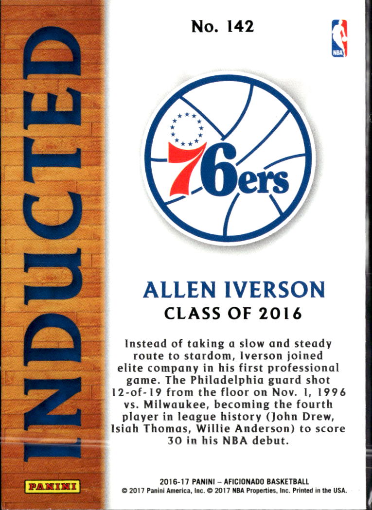 Allen Iverson 2017 Panini Aficionado Inducted Philadelphia 76ers