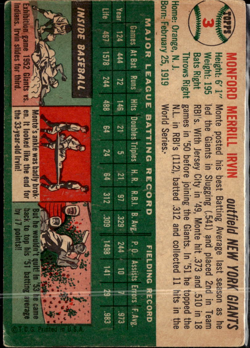 Monte Irvin 1954 Topps #3 New York Giants