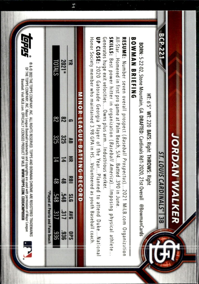 Jordan Walker 2022 Bowman Chrome Mega Box Refractor St. Louis Cardinals