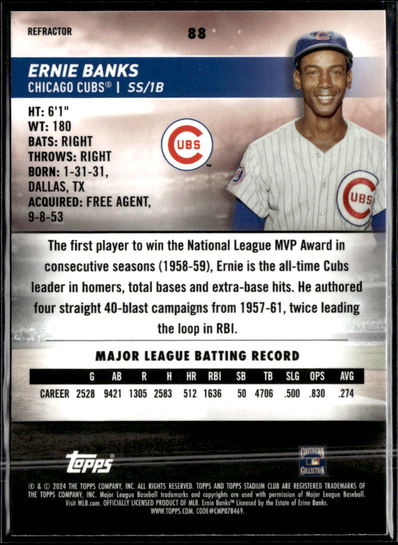 Ernie Banks 2024 Topps Stadium Club Chrome Refractor Chicago Cubs