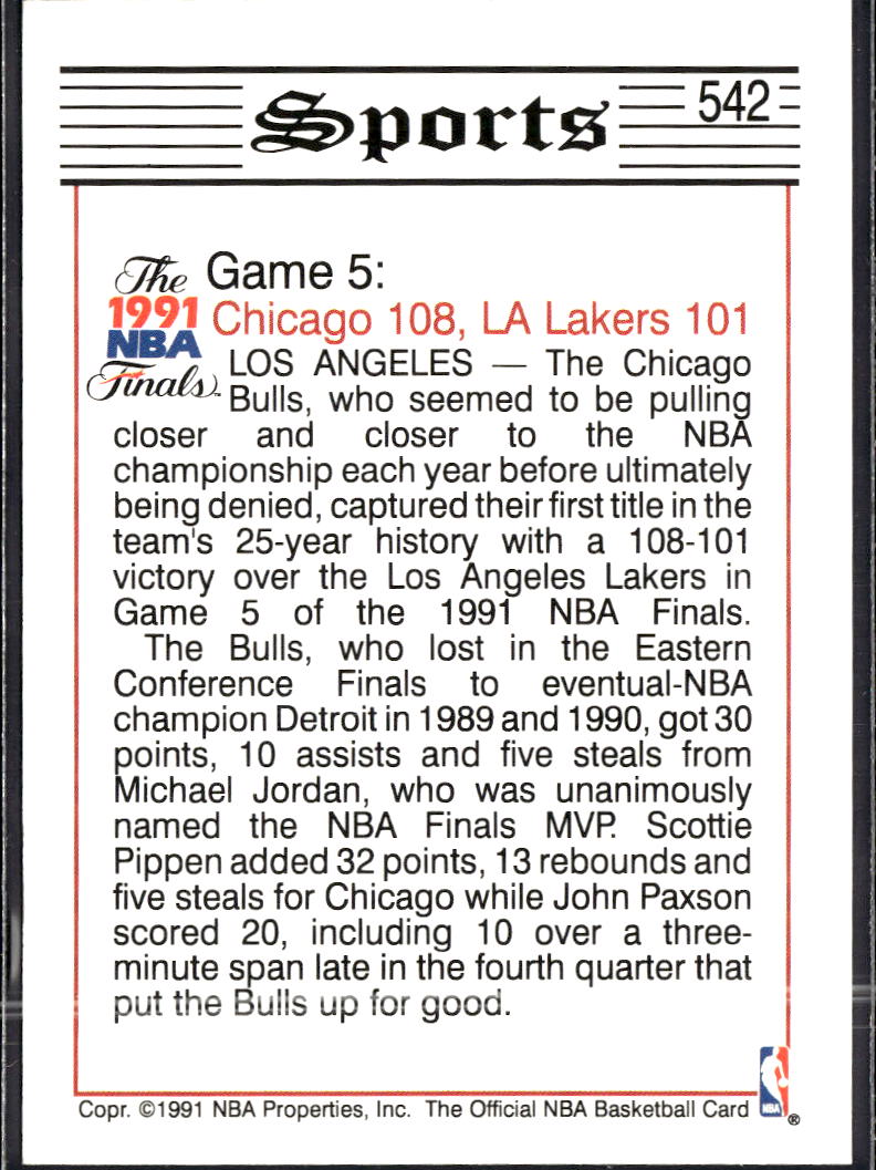Michael Jordan 1991 NBA Hoops Chicago Bulls #542