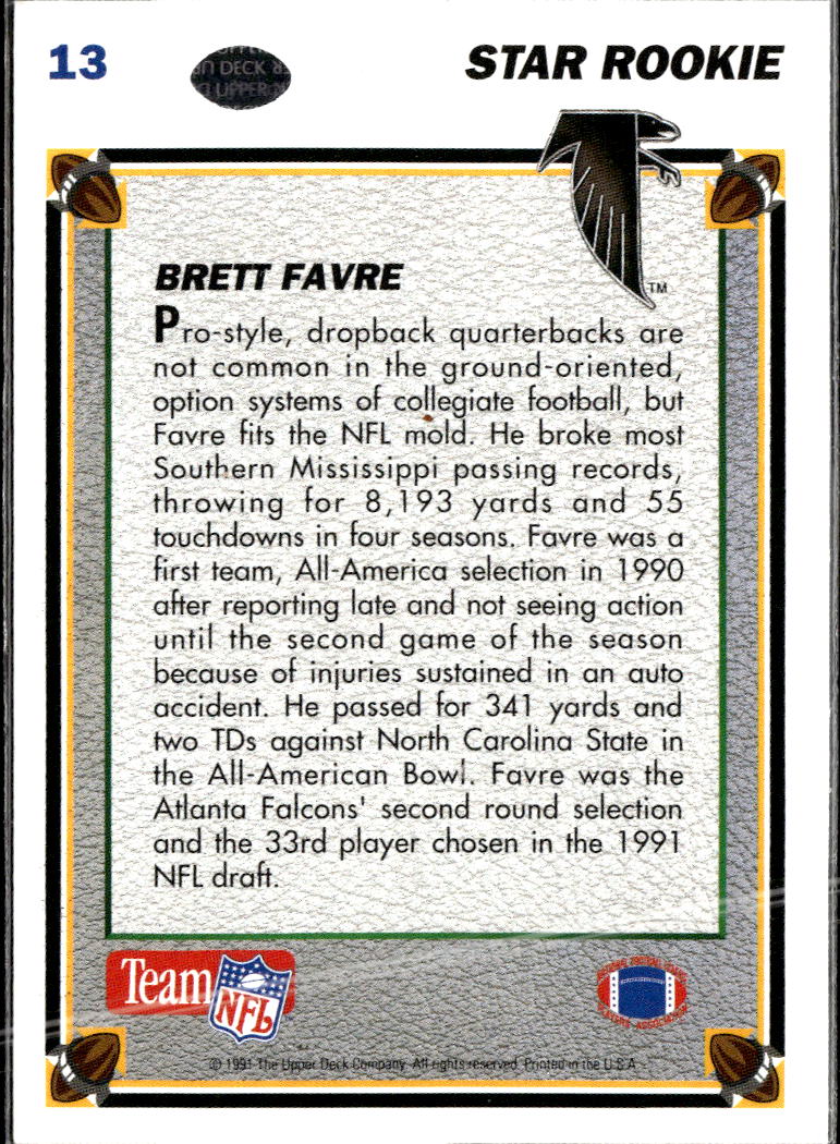 Brett Favre 1991 Upper Deck Rookie RC Atlanta Falcons