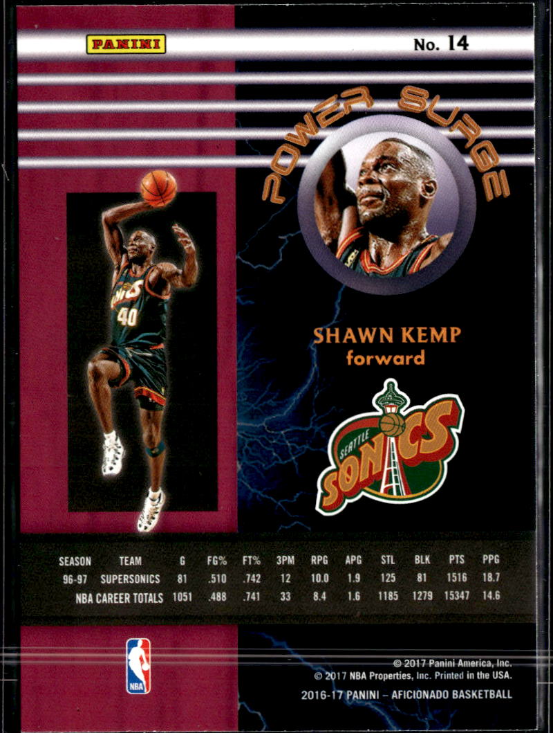Shawn Kemp 2016-17 Panini Aficionado Power Surge Seattle SuperSonics