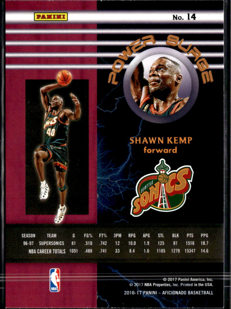 Shawn Kemp 2016-17 Panini Aficionado Power Surge Seattle SuperSonics