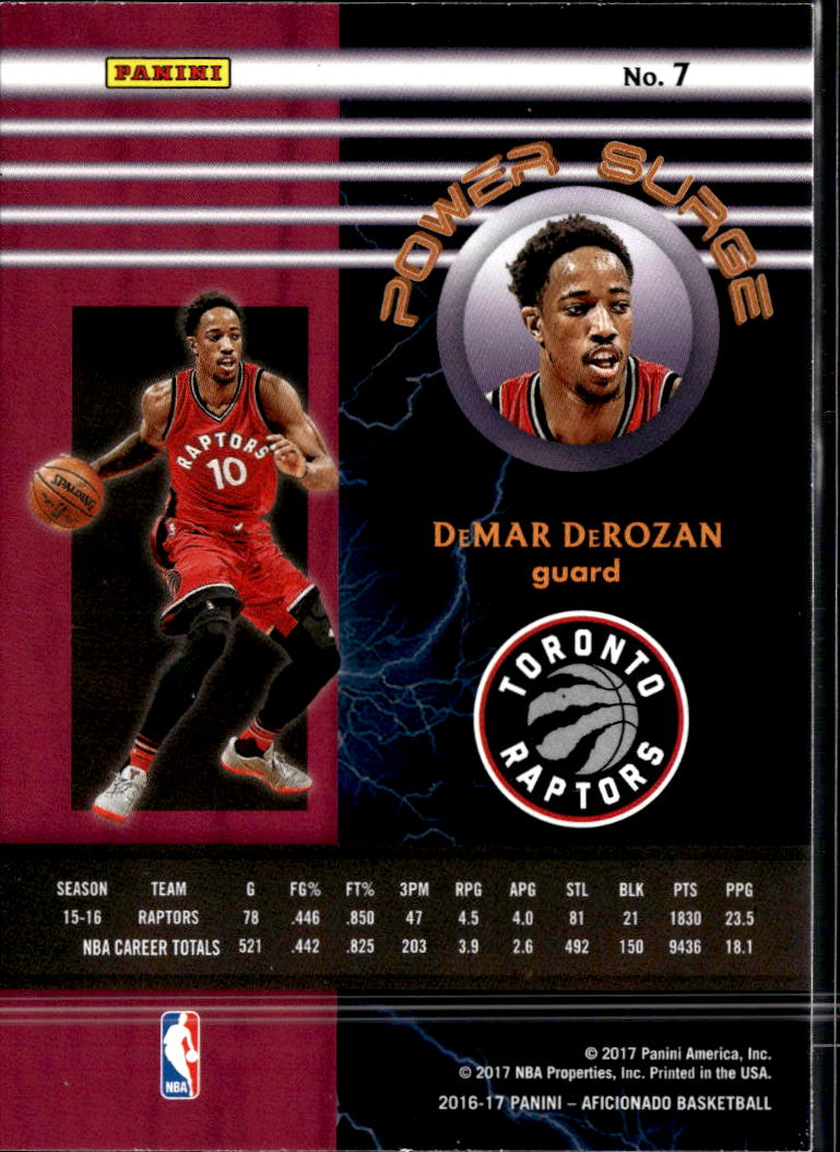 DeMar DeRozan 2016-17 Panini Aficionado Power Surge Toronto Raptors