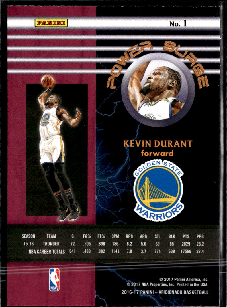 Kevin Durant 2016-17 Panini Aficionado Power Surge Golden State Warriors