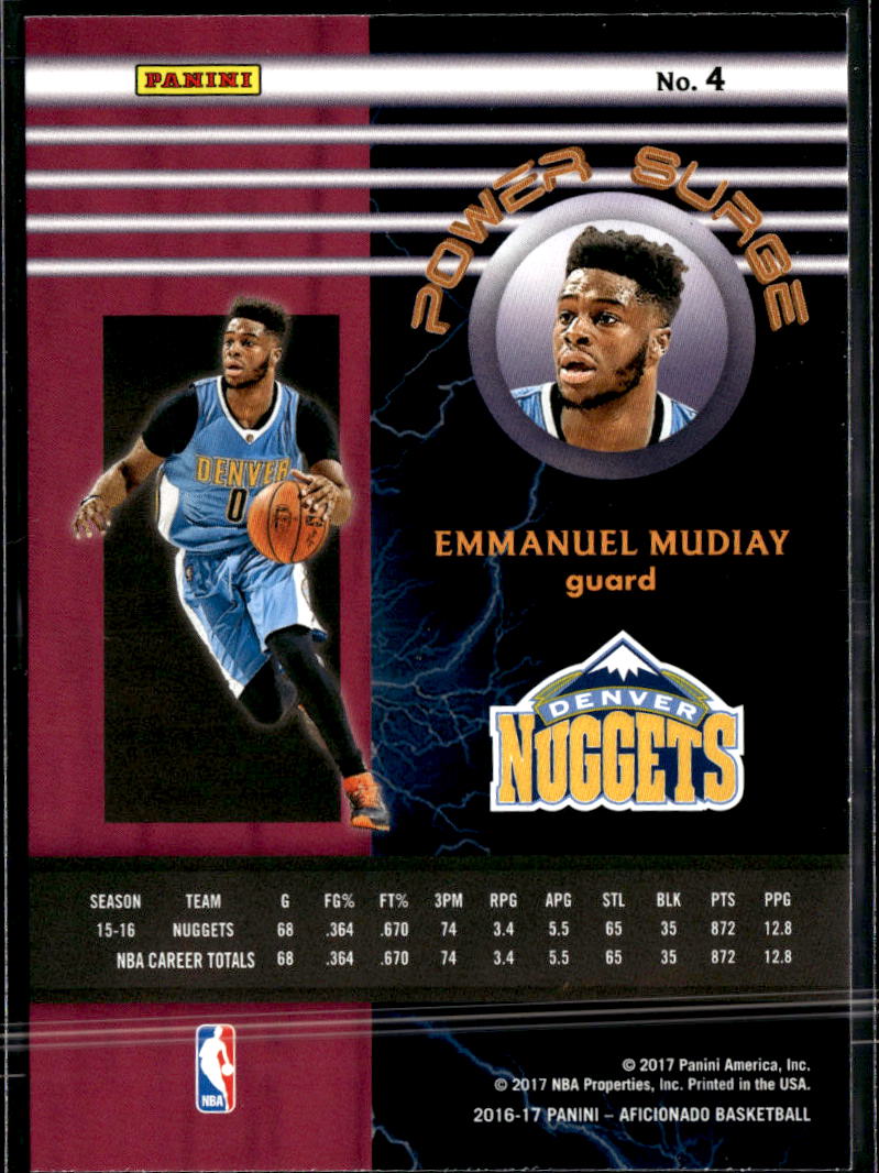 Emmanuel Mudiay 2016-17 Panini Aficionado Power Surge Denver Nuggets