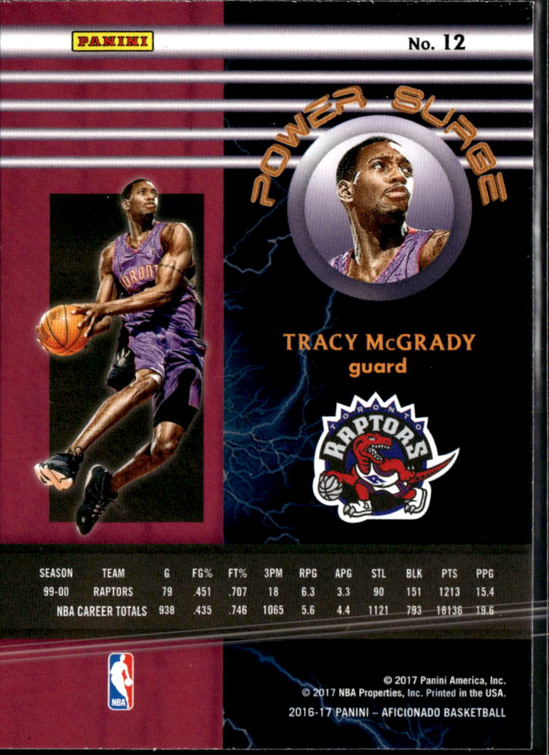 Tracy McGrady 2016-17 Panini Aficionado Power Surge Toronto Raptors